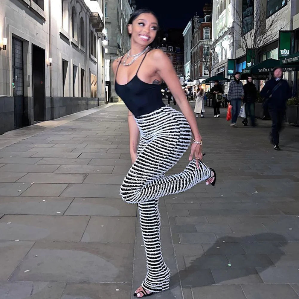 Color Block Stripes Pants Women High Waist Loose Sweatpants Women's Bodycon All-match Summer Trouseres For Female 2023