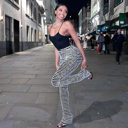 Color Block Stripes Pants Women High Waist Loose Sweatpants Women's Bodycon All-match Summer Trouseres For Female 2023