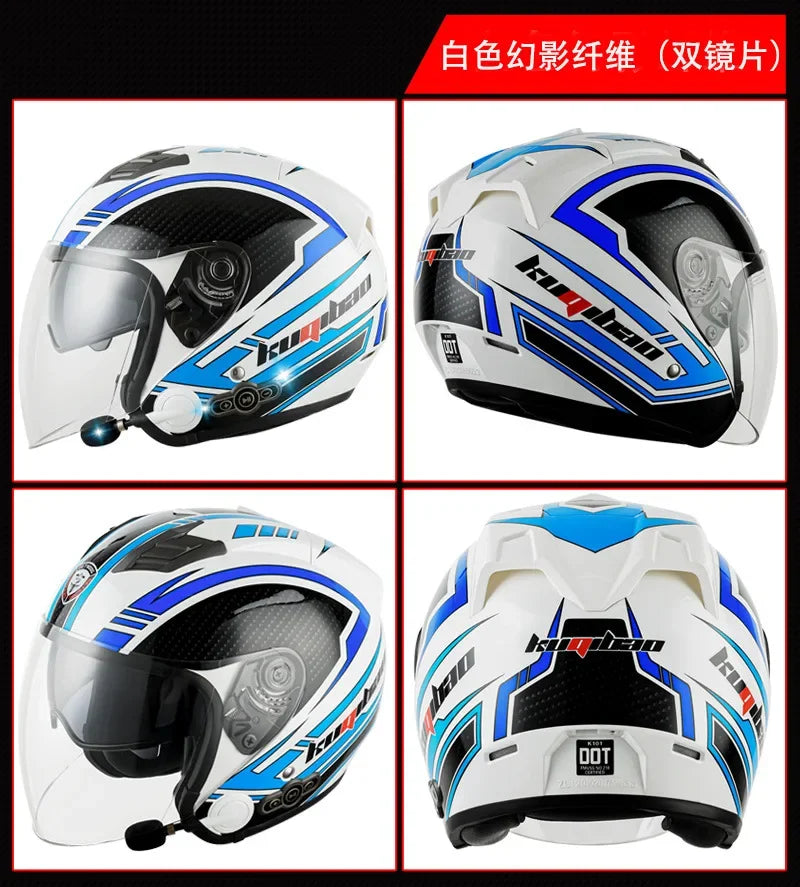 HOT DOT Approved Open Face 3/4 Motorcycle Helmet with Build-In Bluetooth Headset Earphone and Detachable Liner for honda