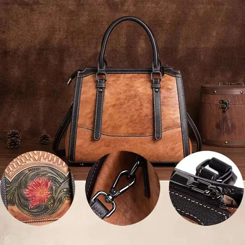 MOTAORA Genuine Leather Shoulder Bag for Women Retro Vintage Cowhide Handbag Ladies Purse Crossbody Bag Fashion Luxury Designer