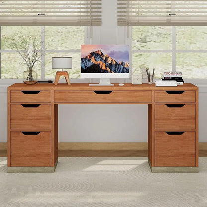 54 Inch Executive Desk with 7 Drawers, Ideal for Home Office, Study, or Bedroom, Compact for Small Spaces (Brown )