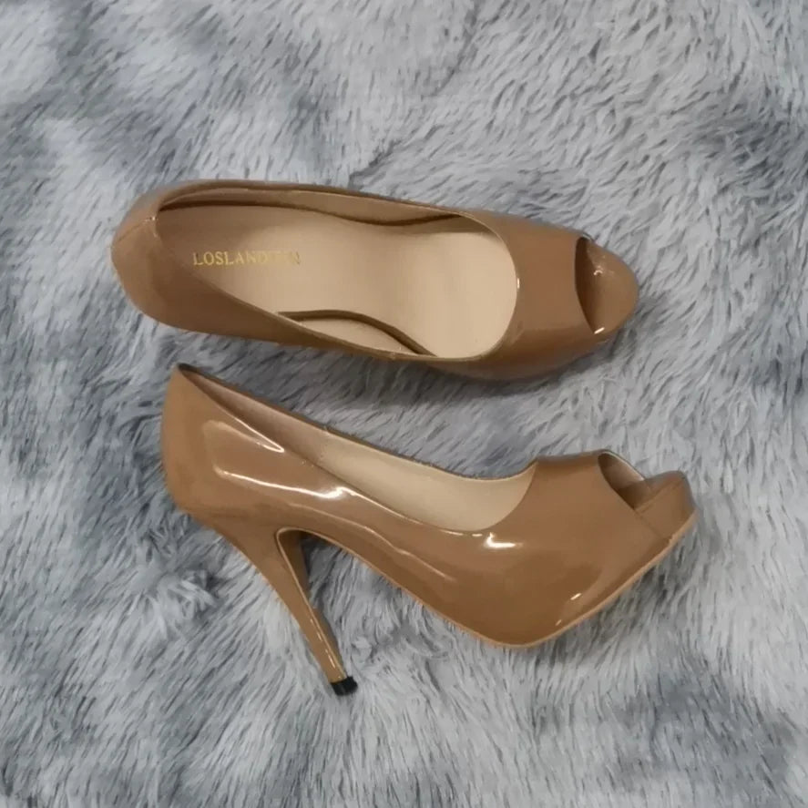 Women Platform High Heels Pumps Fashion Sexy Open Toe 12cm Patent Leather Stilettos Gladiator Party Wedding Jazz Dance Shoes