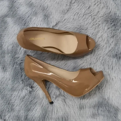 Women Platform High Heels Pumps Fashion Sexy Open Toe 12cm Patent Leather Stilettos Gladiator Party Wedding Jazz Dance Shoes