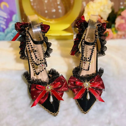 Lolita High Heels Luxury Bow Wedding Shoes Bride Pumps Gothic Style High Heels Jk Elegant Mary Jane Women's Shoes