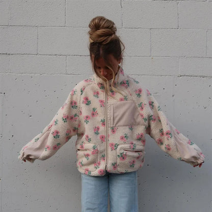Fashion Lambswool Women's Coats Patchwork Long Sleeve Zipper Pocket Female Parka Jacket 2025 Autumn New Arrival Lady Outerwear
