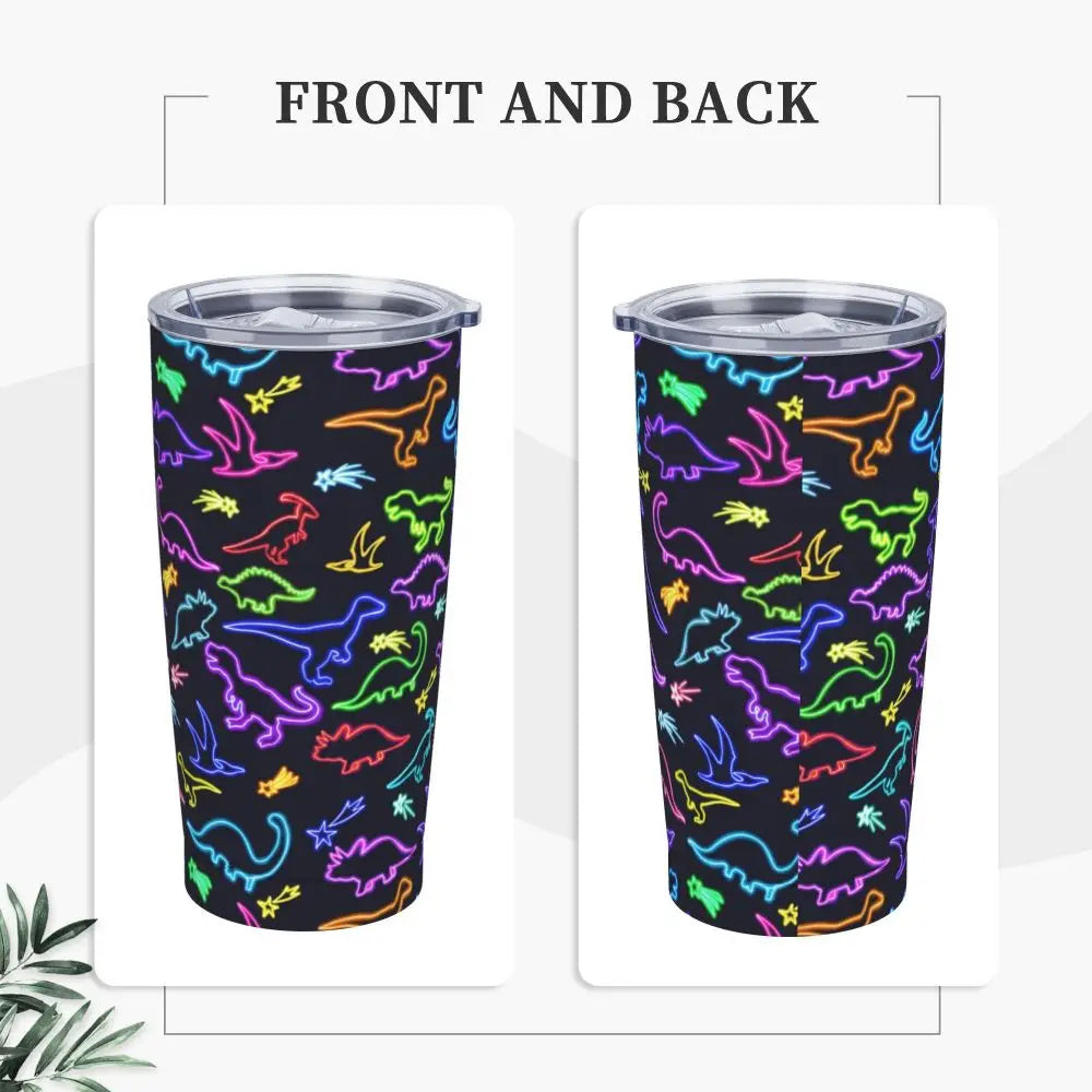 Stainless Steel Tumbler Dinosaur Silhouette Mugs Cup With Straws Animal Beach Cold Drink Water Bottle Insulated Thermal Mug