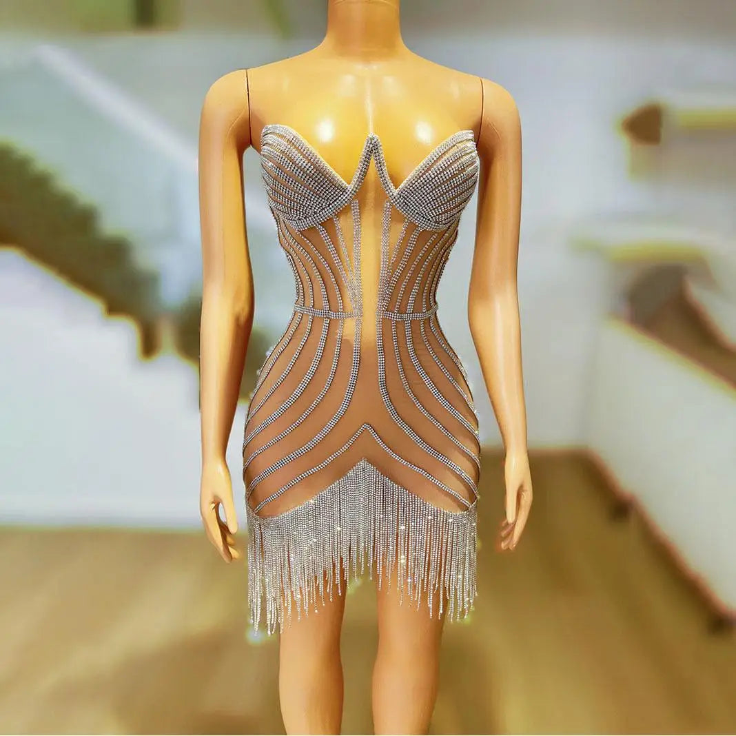 2025 Popular Bright Crystal Sequins Elegant Fishnet Dress, Off-the-shoulder Wedding Dress Women Dresses for Party and Wedding