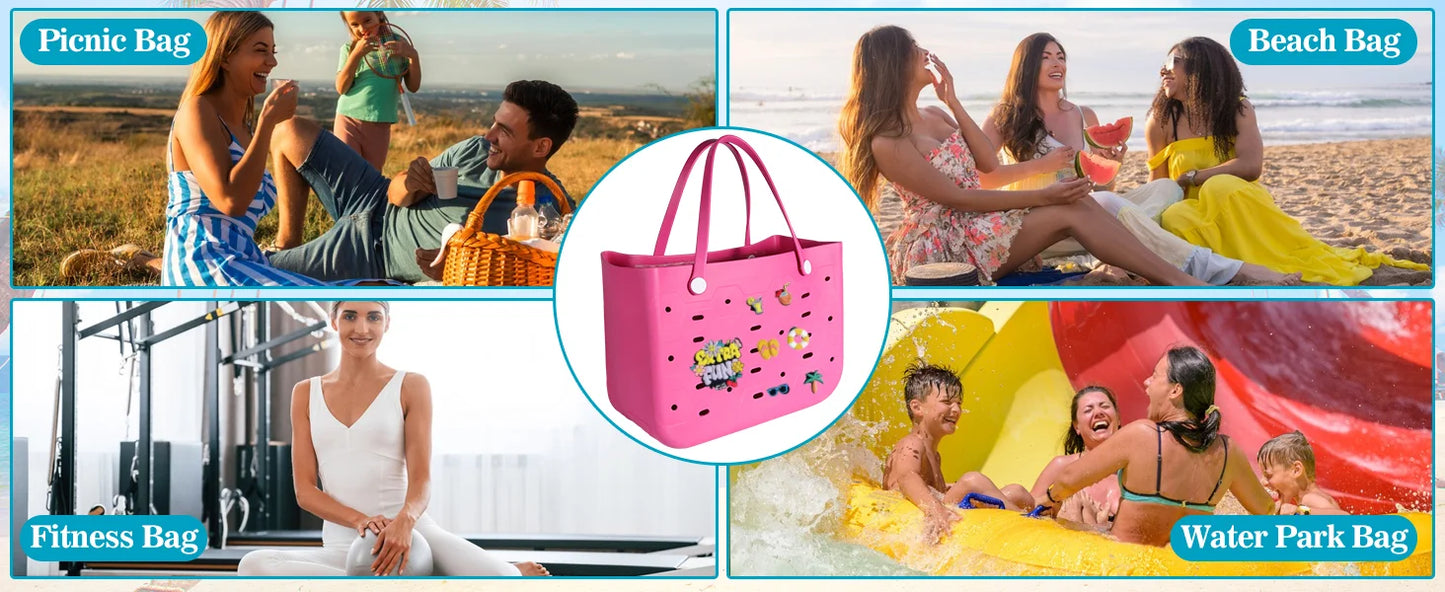L Large Beach Bag EVA Rubber Waterproof Beach Travel Picnic Storage Basket Women's Shopping Handbag Hemp Bag Jelly Tote Bag