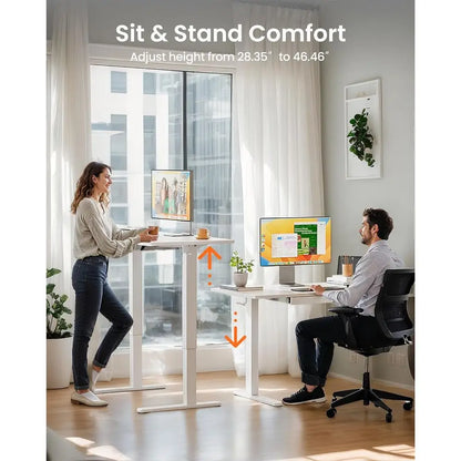 44 Adjustable Height Standing Desk with Storage, 4 Memory Settings, White for Home Office & Computer Work