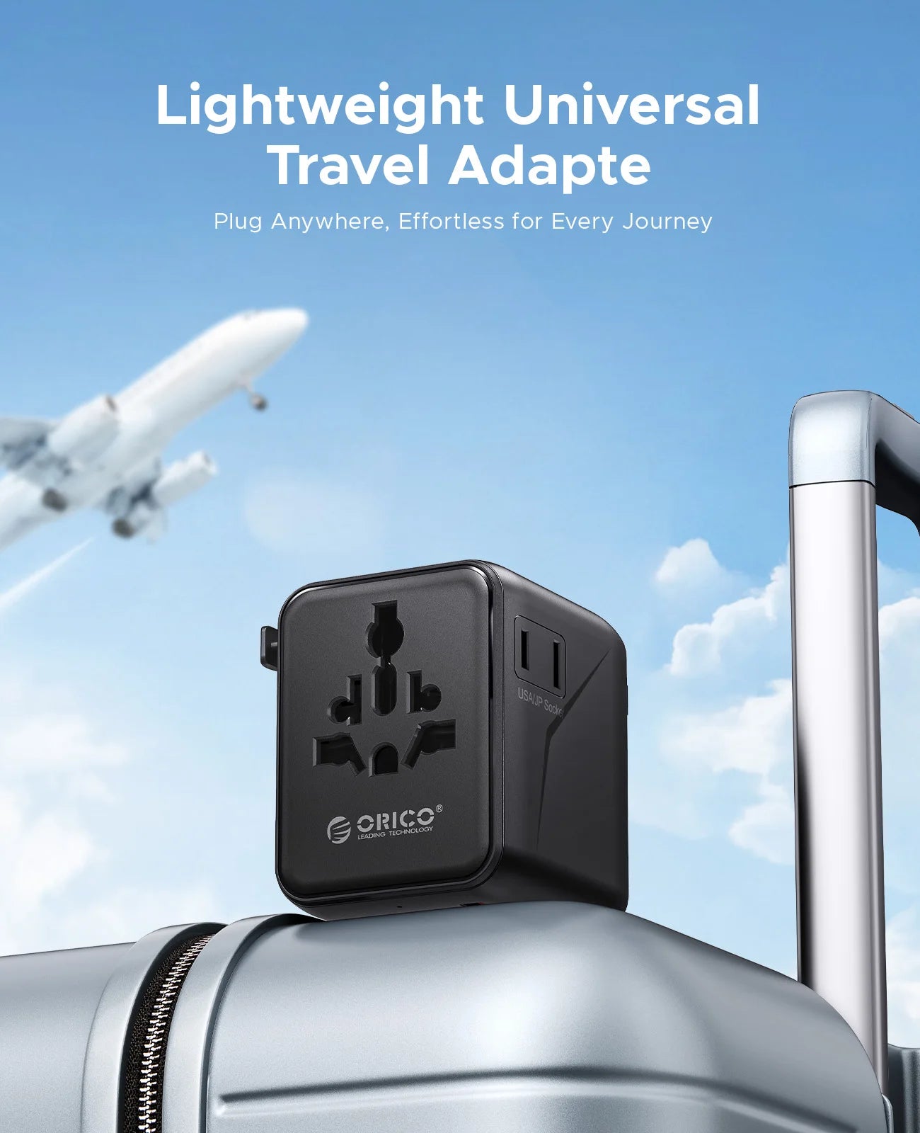 ORICO Universal Travel Adapter Worldwide All-in-One 20W GaN with AC Outlet USB A Type C Dual 10A Fuses Fast Charging EU US UK AU