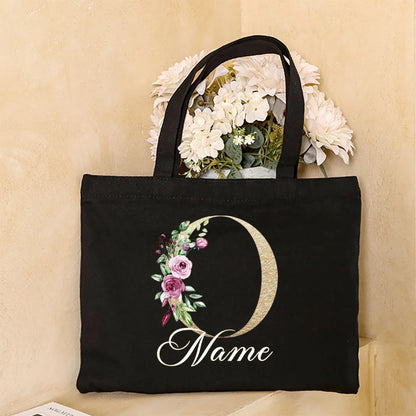 Personalized Initial with Name Tote Bag Women Canvas Shoulder Bags Monogram Shopping Bag Handbags Birthday Wedding Gifts for Her