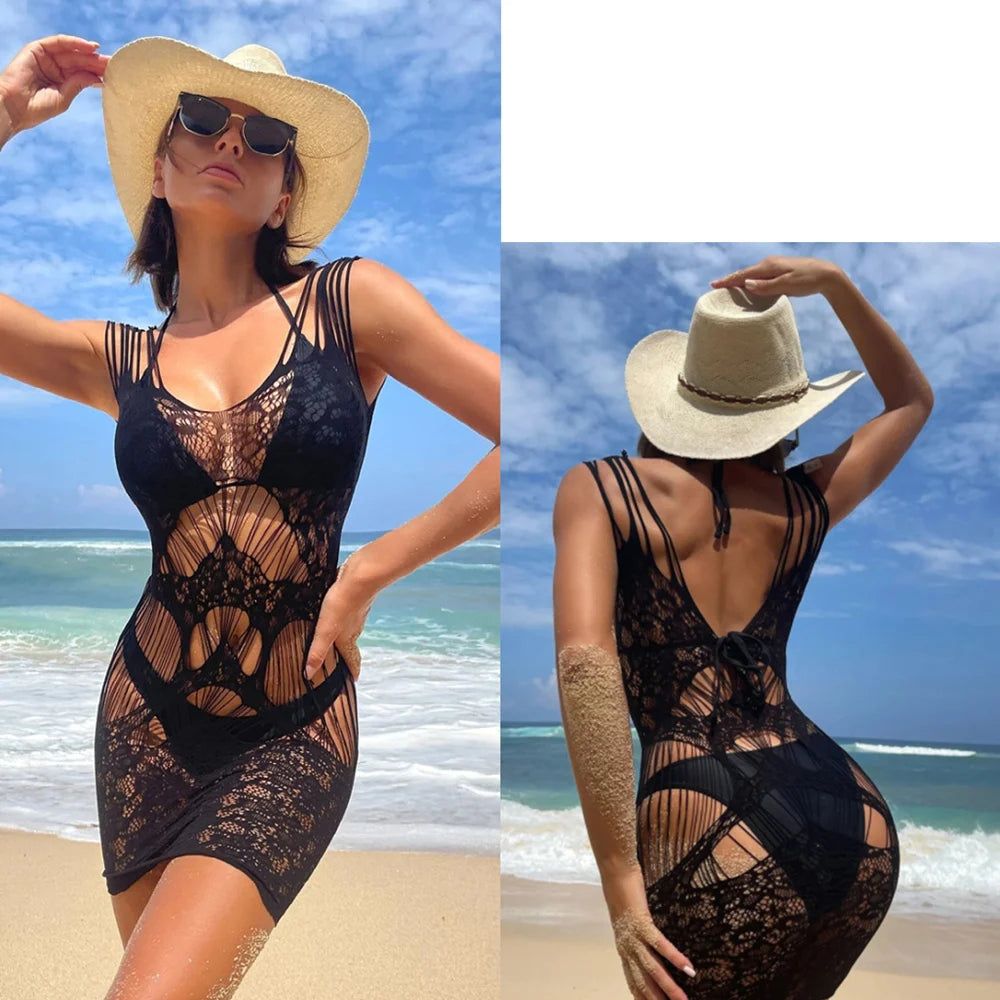 Sexy Women Fishnet Bodycon Mini Dress Mesh Hollow Out See Through Lingerie Erotic Perspective Temptation Nightdress Costume