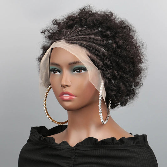 13X4 Afro Kinky Curly Wave Bob Lace Front Braided Wig Brazilian Remy Human Hair Lace Natural Hairline Human Hair Wig