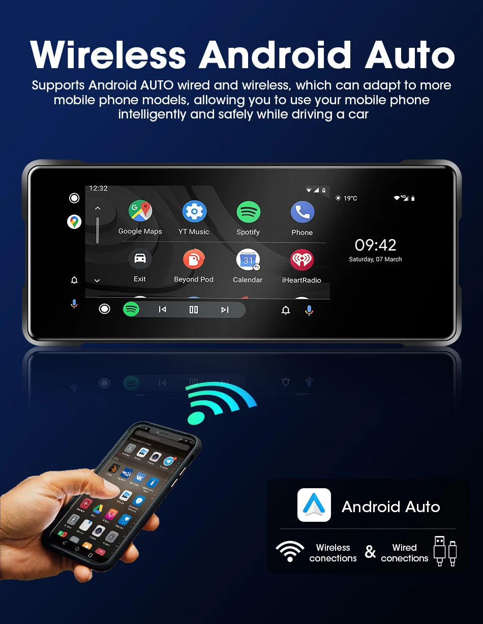 JMCQ 6.86'' Motorcycle DVR GPS Navigaton Wireless Carplay Android Auto Dash Cam IP67 Waterproof Dual Bluetooth Moto Monitor