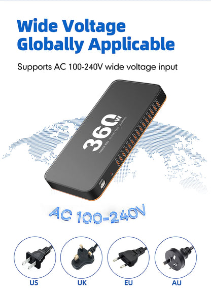 360W USB Charger 15 in 1 Desktop PD 24W Fast Charge USB Type C Charger LED Display Charger For iPhone Xiaomi Smartphone Laptop