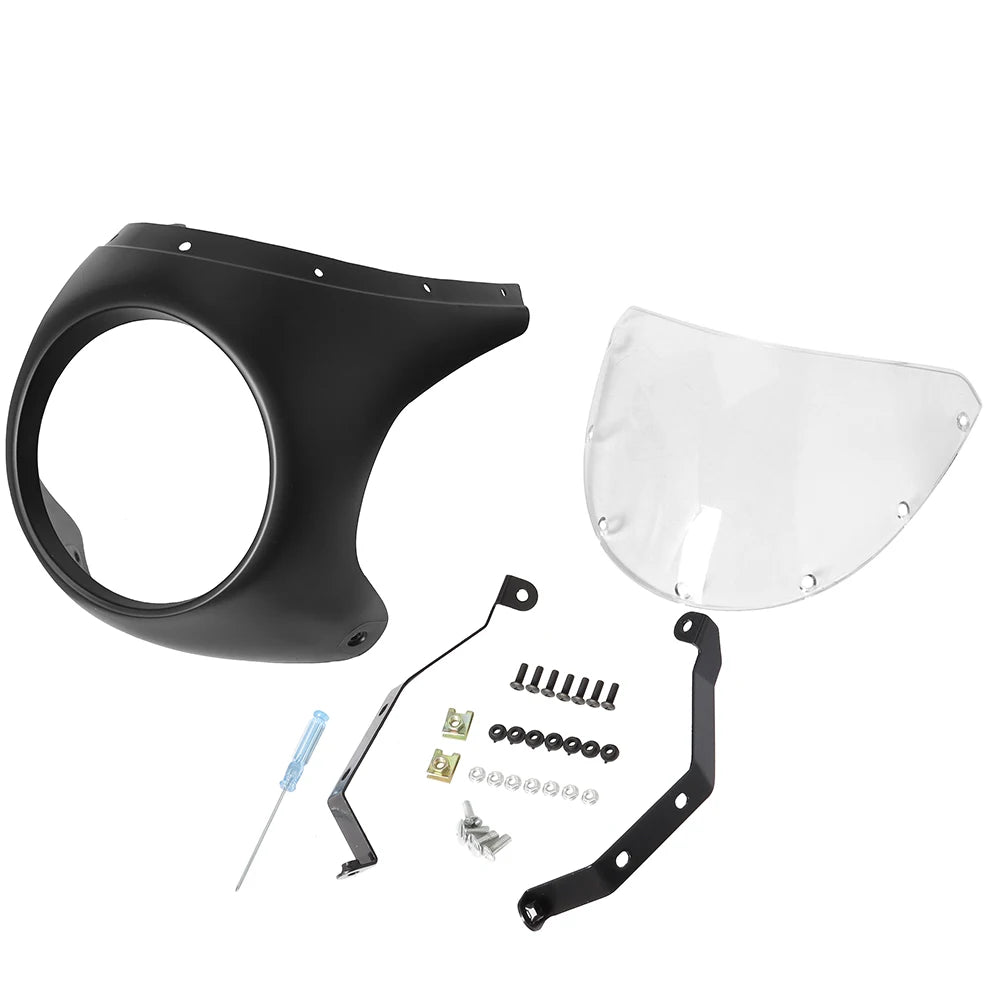 Motorcycle Red/White Front Headlight Fairing Windshield For Cafe Racer Honda Universal 7inch/16.5~18cm Retro Headlamp Windscreen