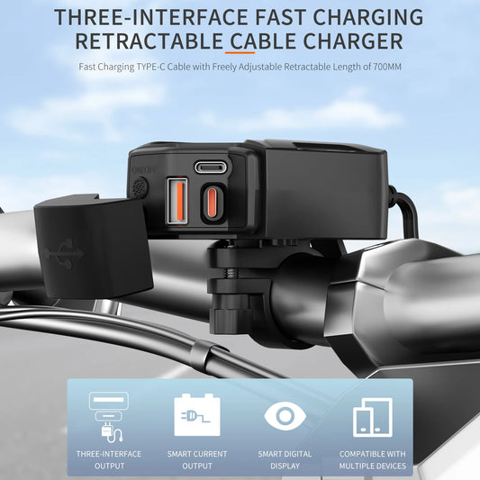 Motorcycle USB Charger 12V Power Supply Adapter with Voltmeter Handlebar USB Socket Charger Waterproof Motorcycle Accessories