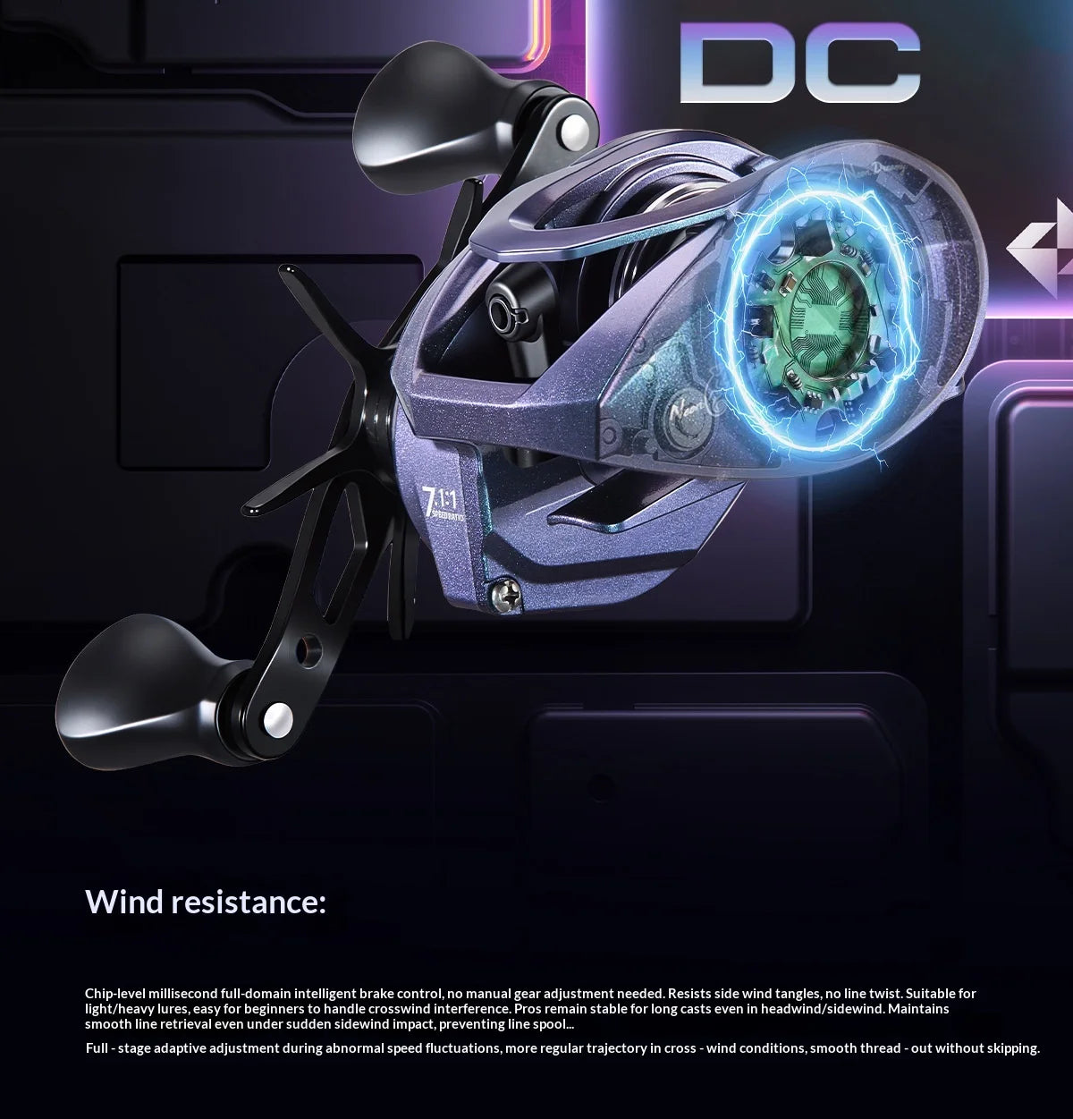 DC Intelligent Baitcasting Reel, Electronic Electromagnetic Brake Anti-Backlash Low Noise Long Cast Fishing Reel w/ Metal Wrench