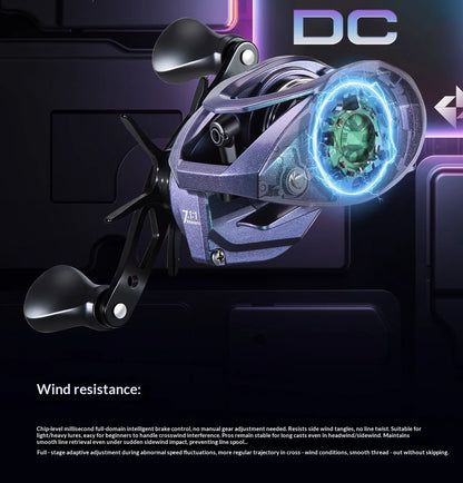 DC Intelligent Baitcasting Reel, Electronic Electromagnetic Brake Anti-Backlash Low Noise Long Cast Fishing Reel w/ Metal Wrench