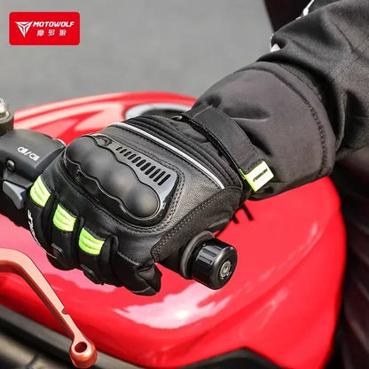 Motowolf Winter Motorcycle Riding Gloves Waterproof Leather Warm Riding Protection Gear for Motorcyclists gp Sports Accessories