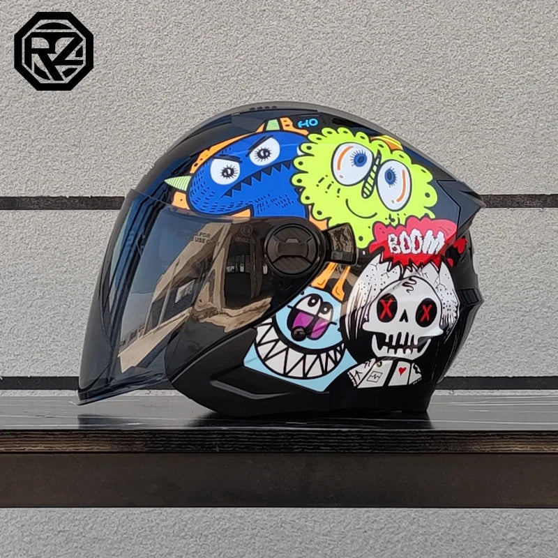 ORZ Motorcycle Helmet Half Face Double Lens Moto Four Seasons Men Women Street Fashion Helmet Capacete De Moto Safety