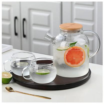 1/1.8L Transparent Glass Teapot with Bamboo Lid Heat-Resistant Glass Pitcher Thickened Glass Flower Tea pot Puer Kettle Office