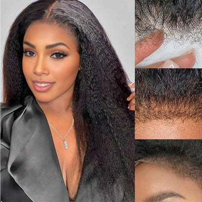 360 Full HD Lace Frontal Wig Human Hair 4C Edges Invisible Strap Glueless Kinky Straight Wig With Kinky Curly Baby Hair