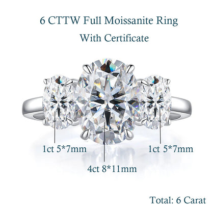 3/6 Carat Oval Cut Moissanite Engagement Rings 3-Stone Lab Diamond 925 Sterling Silver Wedding Rings Band for Women Fine Jewelry