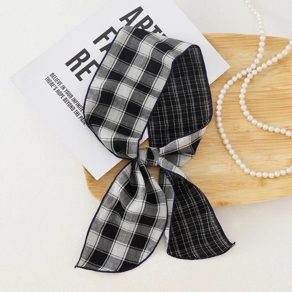 British Cotton Skinny Plaid Scarf Fashionable Outfit Hairband Necktie Scarf Small Shawl Headscarf Neck Protection Scarf 11X120cm