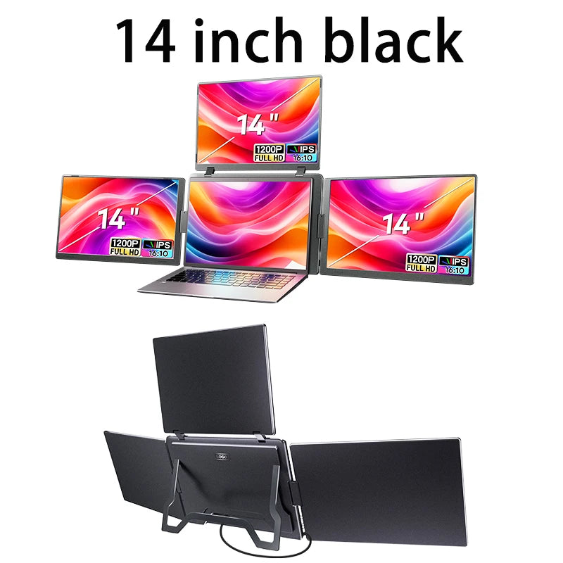 Triple Screen Portable LCD Backlit Monitor FHD Display Secondary Screen Connected to Notebook with 1 Cable Sub Screen Extender