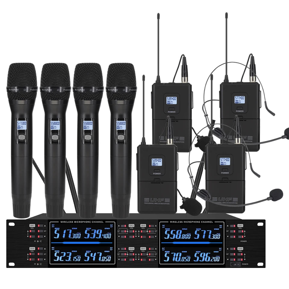 Professional wireless microphone high-frequency, handheld karaoke lavalier microphone, 8-channel stage performance