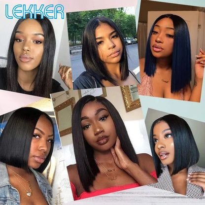 100% Human Hair Wigs Highlight Brown Long Pixie Straight Bob Middle Part lace Front For Women Brazilian Remy hair Glueless Wigs