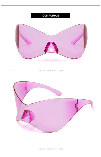 Protective Glasses New Oversized Y2K Punk Rimless Sunglasses Women Men Brand Designer Hip Hop Sport One Piece Sun Glasses Shades