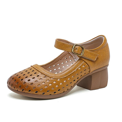 AIYUQI Women Hollow Mary Jane Shoes Genuine Leather Women Sandals Summer Comfortable Middle Aged Mother Shoes