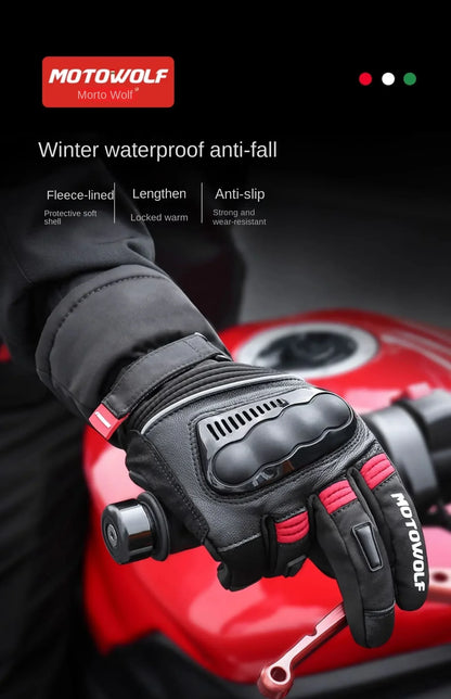 Motowolf Winter Motorcycle Riding Gloves Waterproof Leather Warm Riding Protection Gear for Motorcyclists gp Sports Accessories