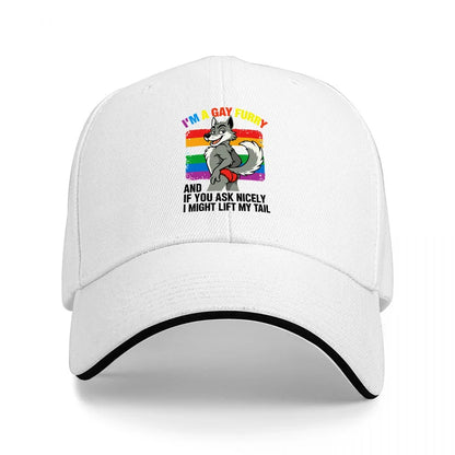 I AM A GAY FURRY PRIDE RAINBOW DRAGON DESIGN BASEBALL CAP BLACK ADJUSTABLE FIT UNISEX HAT LGBTQ+ FAN APPAREL