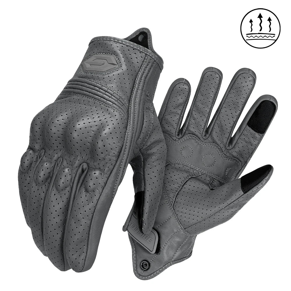 Vintage Leather Motorcycle Gloves Summer Breathable Unisex Biker Gloves With Anti-Slip Ventilation Design Motorbike Ride Glove