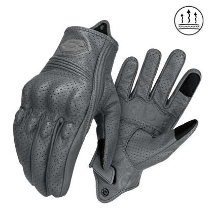 Vintage Leather Motorcycle Gloves Summer Breathable Unisex Biker Gloves With Anti-Slip Ventilation Design Motorbike Ride Glove