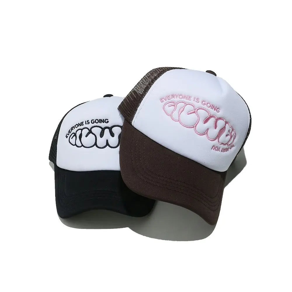 Sunscreen Cap EVERYONE IS GOING Baseball Cap Sunscreen Hat Adjustable Trucker Cap Breathable Casual Snapback Cap Hip Hop