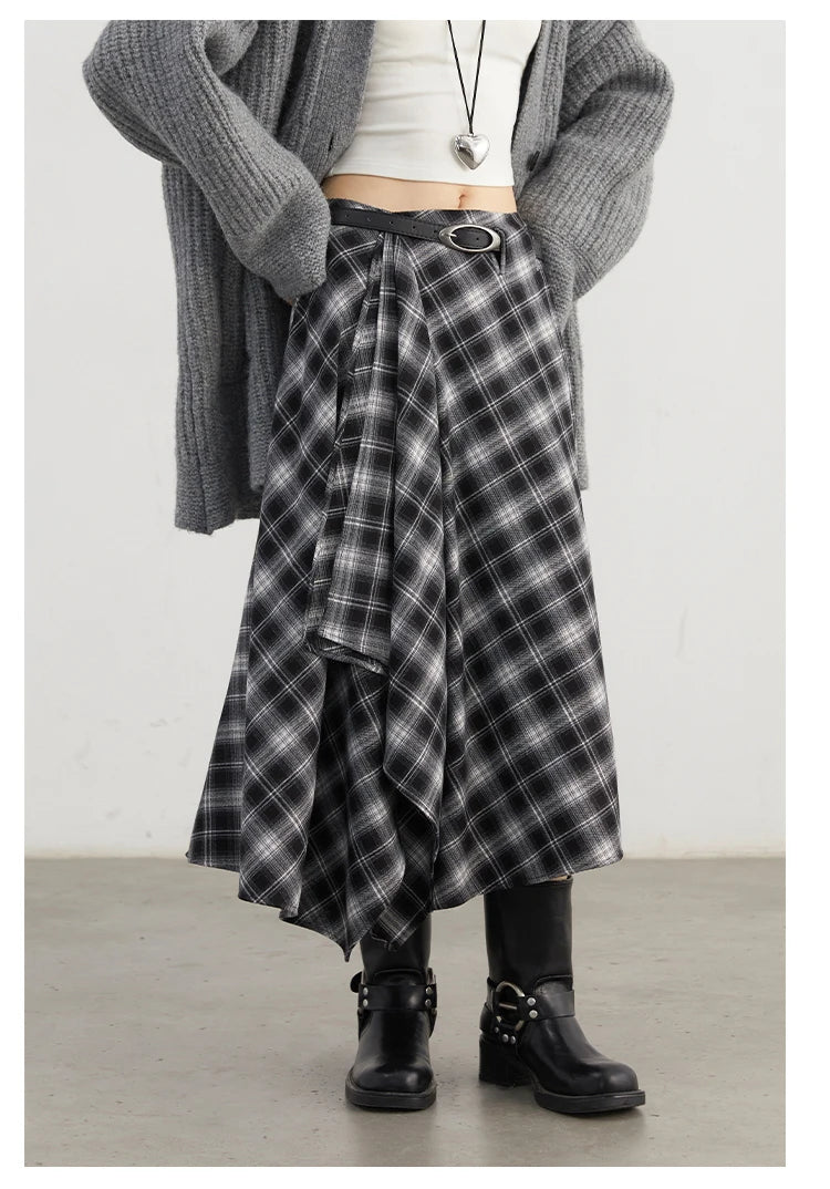 CHIC VEN Women Skirts A Line Retro Loose High Waist Irregular Color Plaid Frosted Half Body Long Ladies Skirt Autumn Winter 2026