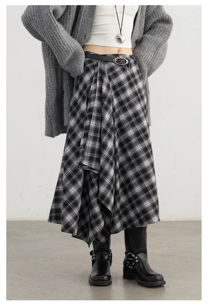 CHIC VEN Women Skirts A Line Retro Loose High Waist Irregular Color Plaid Frosted Half Body Long Ladies Skirt Autumn Winter 2026