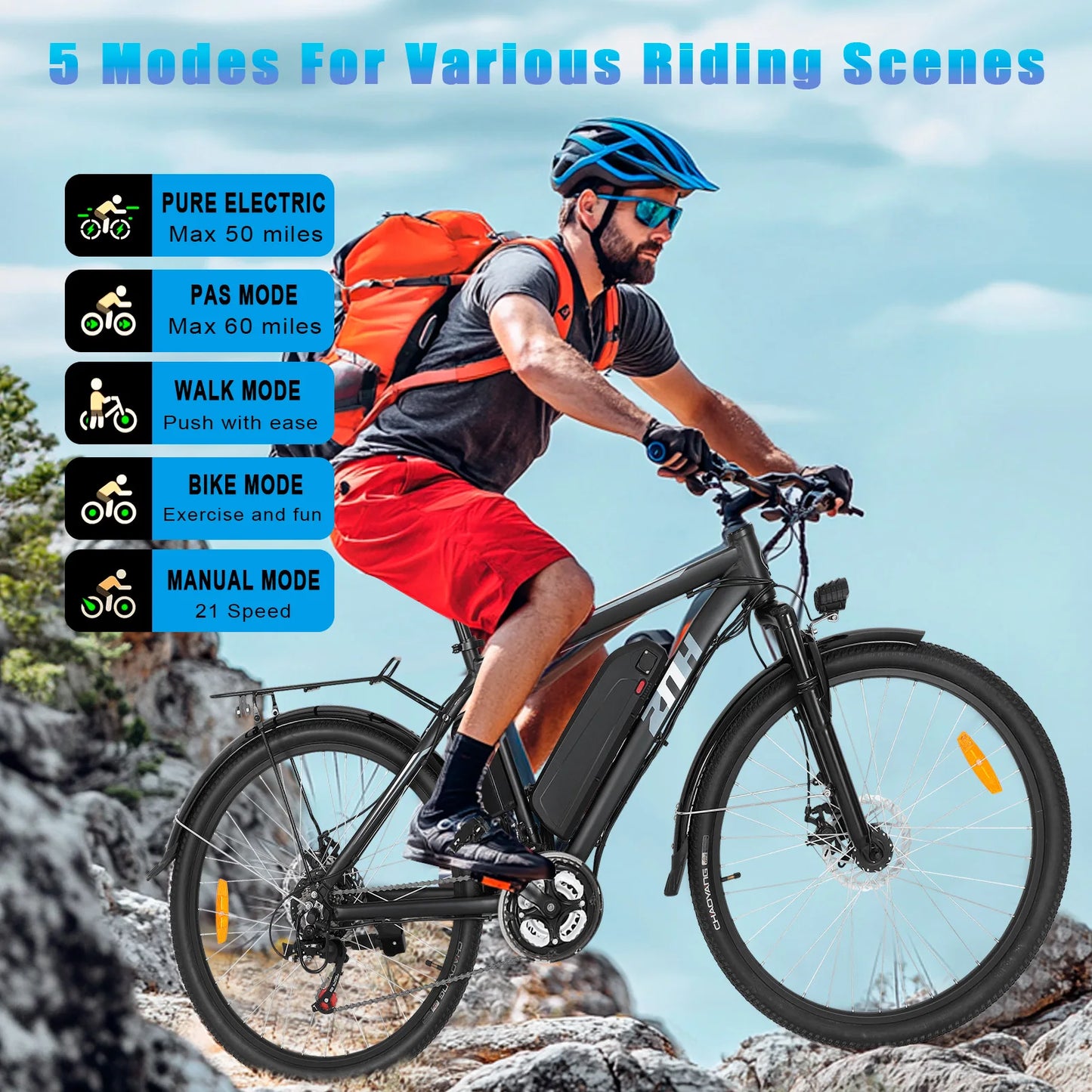 500W Peak Motor Electric Bicycle for Adults,26'' Fat Tire Electric Bike,374.4Wh/10Ah Battery,21-Speed E-bike