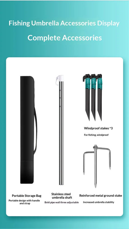Outdoor Fishing Umbrella Heavy Duty Double Layer UV Protection Waterproof Upgraded Black Coating Patio Beach Base Included