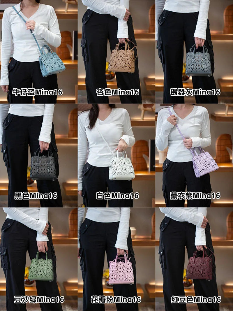 New Tote Bag French Cowhide Handmade Bag Niche Laser Engraved Hollow Leather Vegetable Basket Bag Casual Versatile Temperament