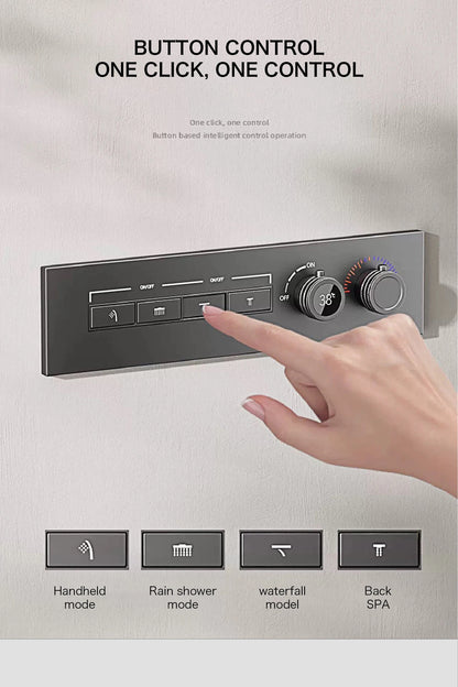 Luxury gun gray brass shower system with ceiling design Hidden LED digital display Dual control of Hot & Cold  bathroom Faucet