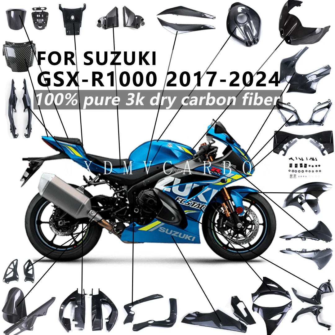 For Suzuki GSX-R1000R L7 2017-2022 2023 2024 Motorcycle 3K Dry Carbon FiberFender Fuel Tank Guard Side Panel Full Fairing Kits