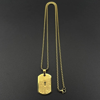 Christian The Lord's Prayer Cross Bible Spainsh Verse Dog Tag Necklace for Women Men Stainless Steel Jesus Chain Jewelry Gift