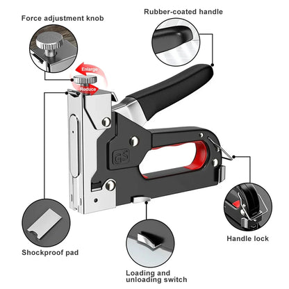 4 In 1 Manual Nailing Gun Construction Stapler Air Nail Woodworking Special Staple Book Household DIY with 800 Staple