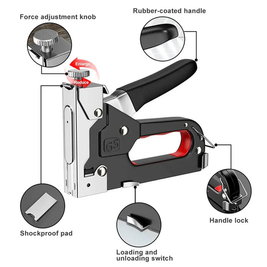 4 In 1 Manual Nailing Gun Construction Stapler Air Nail Woodworking Special Staple Book Household DIY with 800 Staple