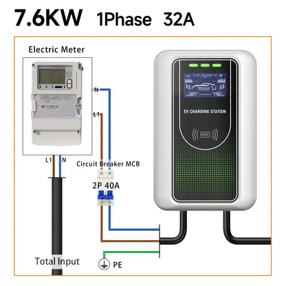 AFYEEV Type2 EV Charger 32A 7.6KW Charging Station Car Charger 11KW 22KW 3Phase EVSE Wallbox APP Bluetooth WiFi Remote Control